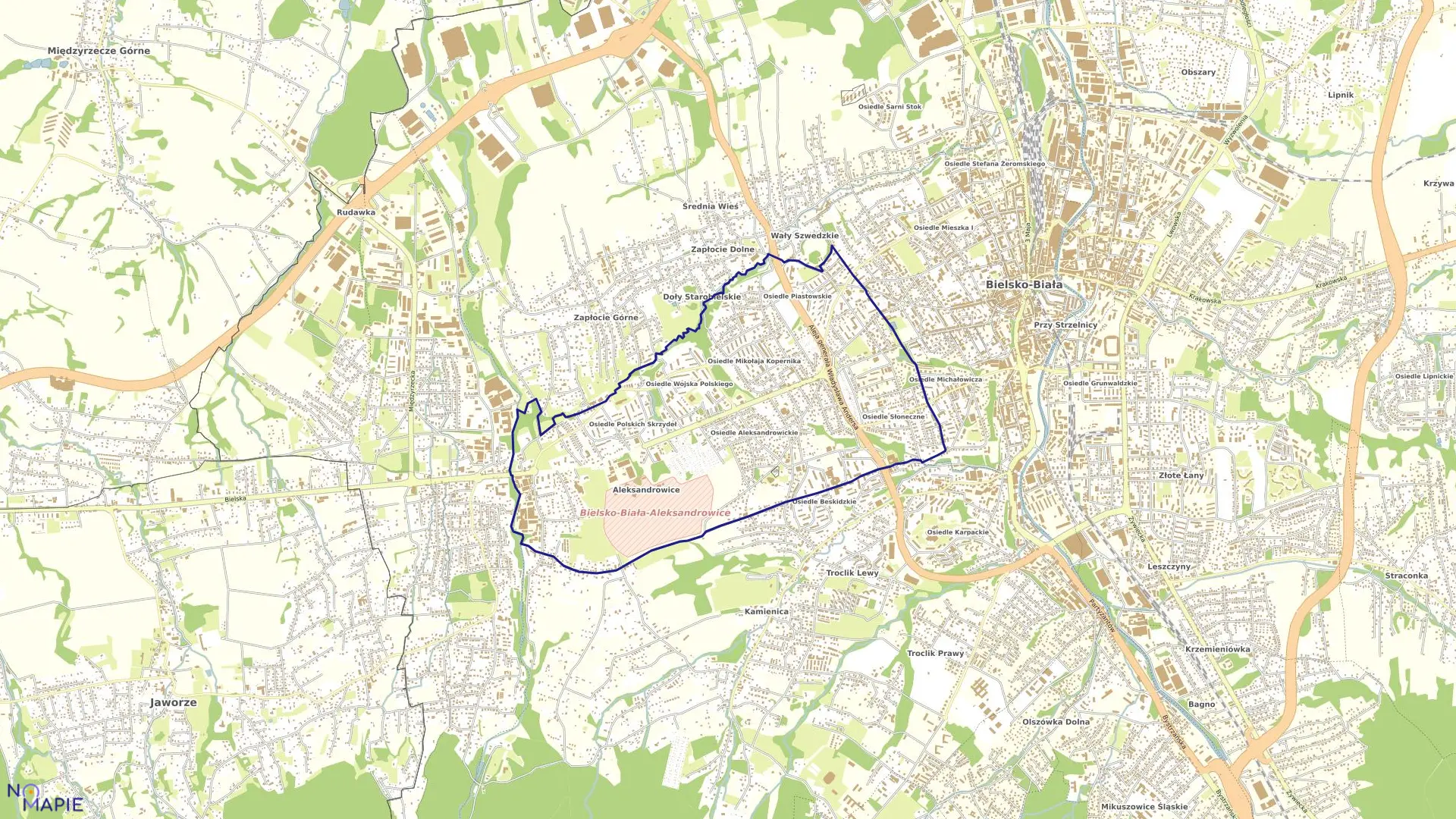 Mapa obrębu Aleksandrowice w mieście Bielsko-Biała