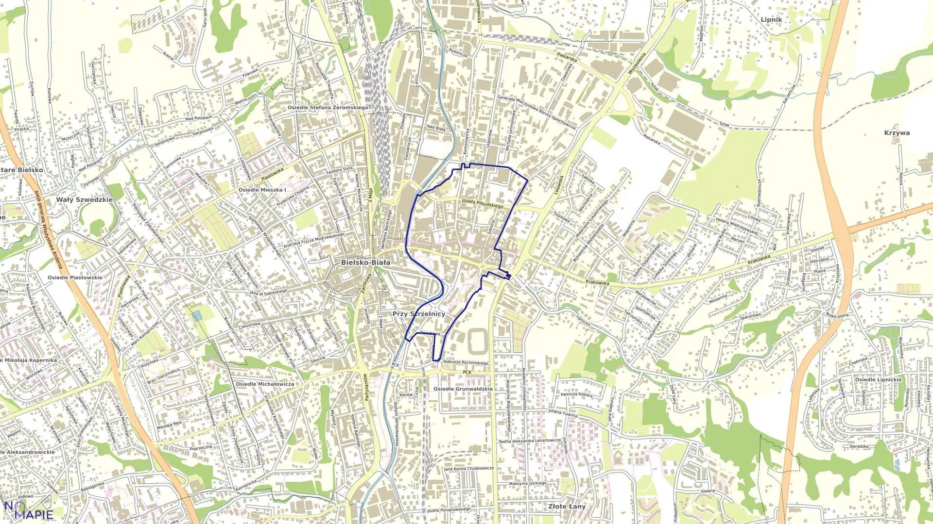 Mapa obrębu Biała Miasto w mieście Bielsko-Biała