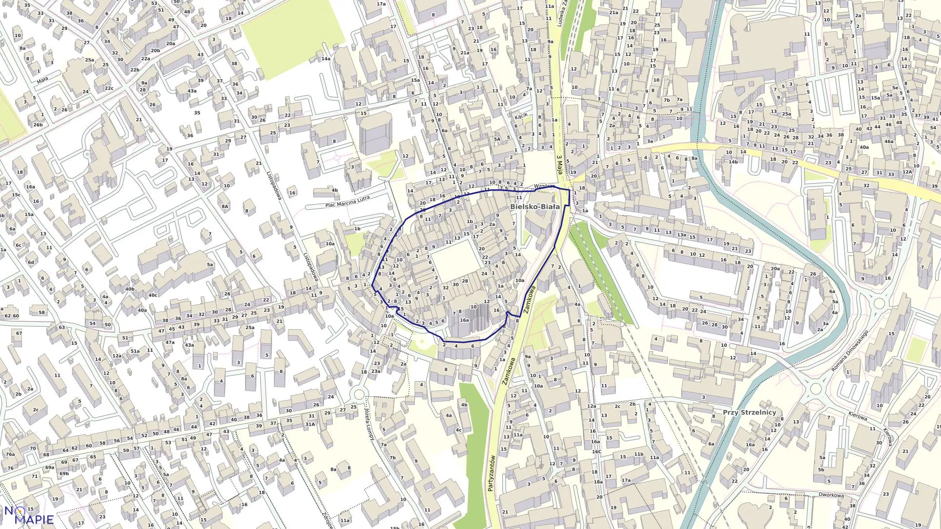 Mapa obrębu Bielsko Miasto w mieście Bielsko-Biała