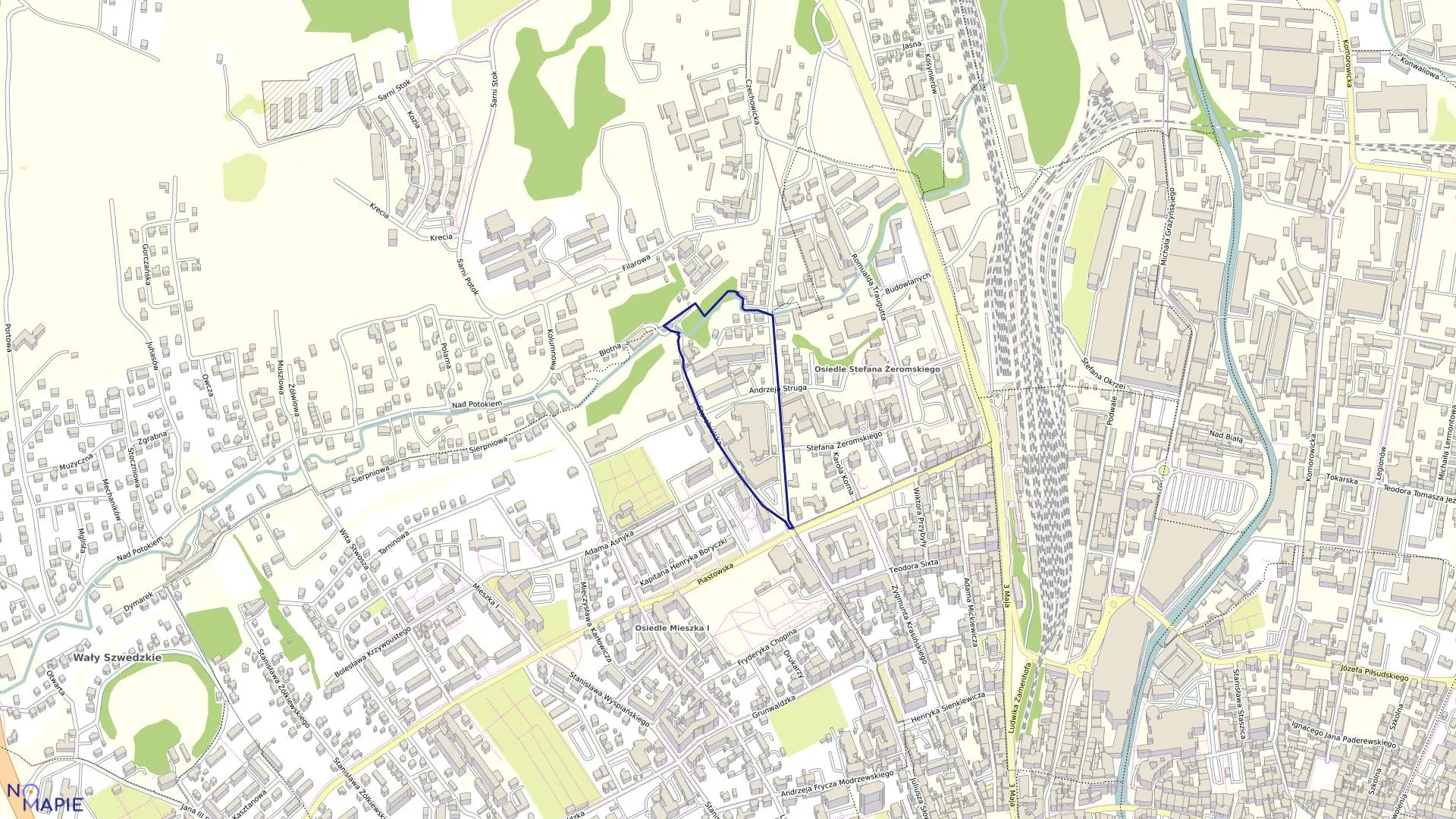 Mapa obrębu Dolne Przedmieście 13 w mieście Bielsko-Biała