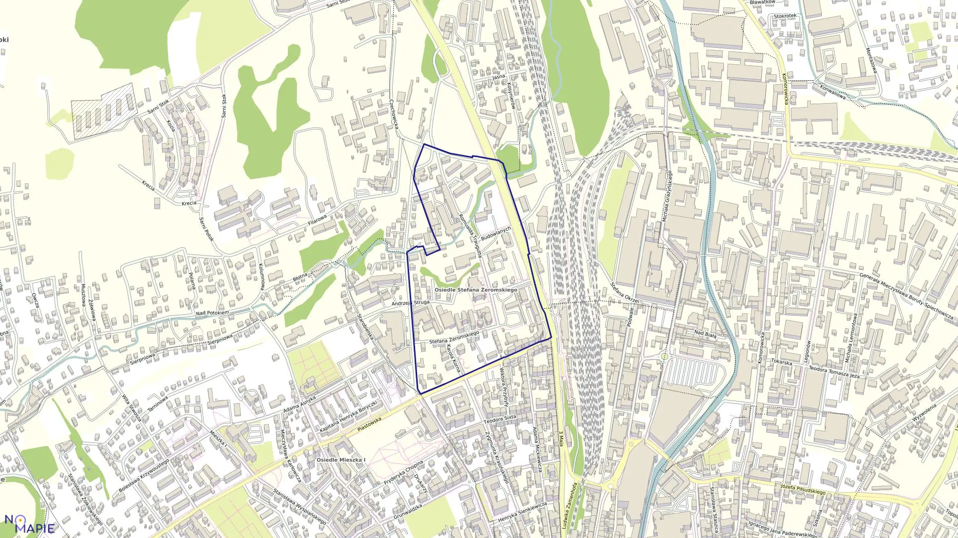 Mapa obrębu Dolne Przedmieście 14 w mieście Bielsko-Biała