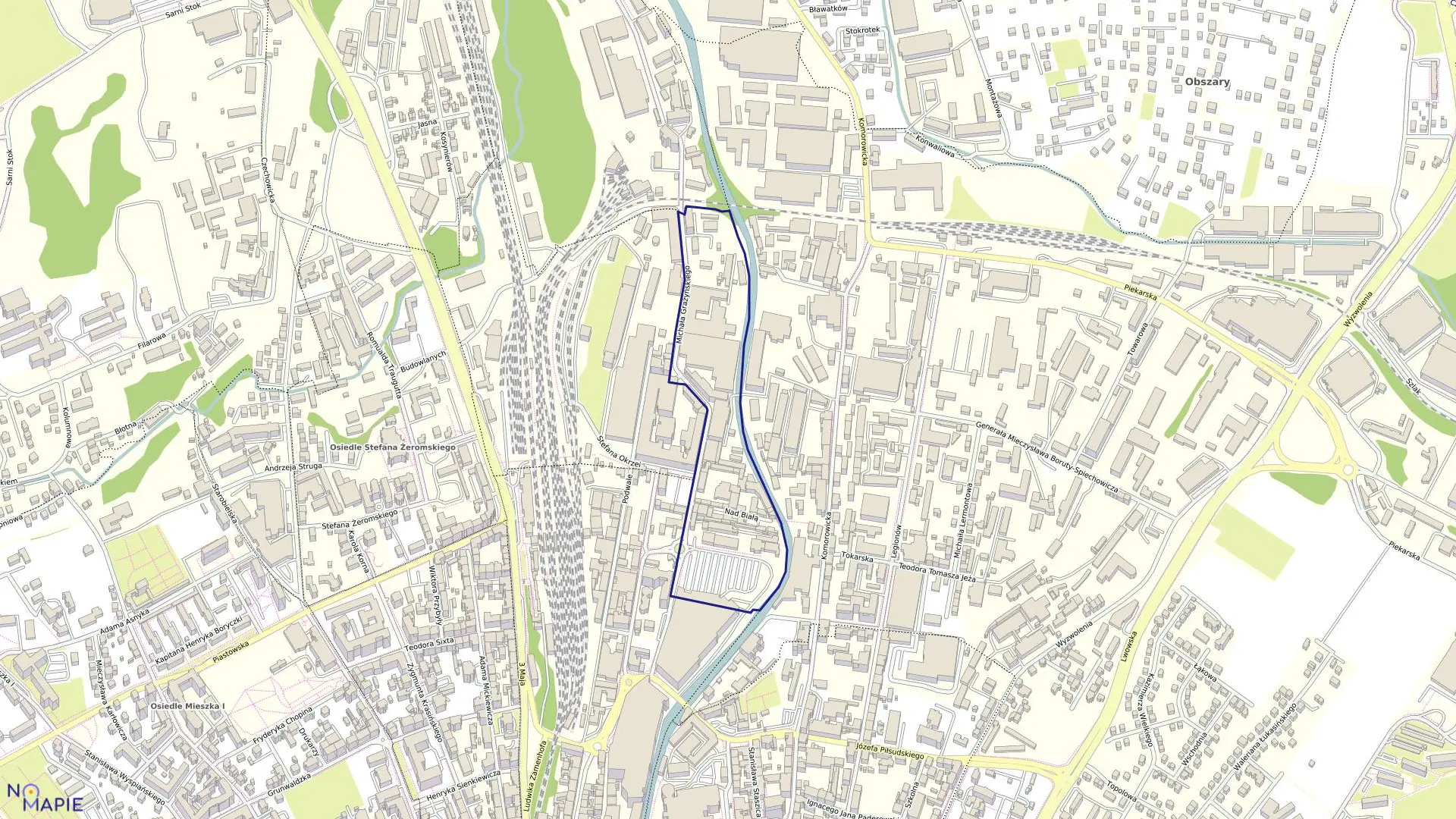 Mapa obrębu Dolne Przedmieście 53 w mieście Bielsko-Biała