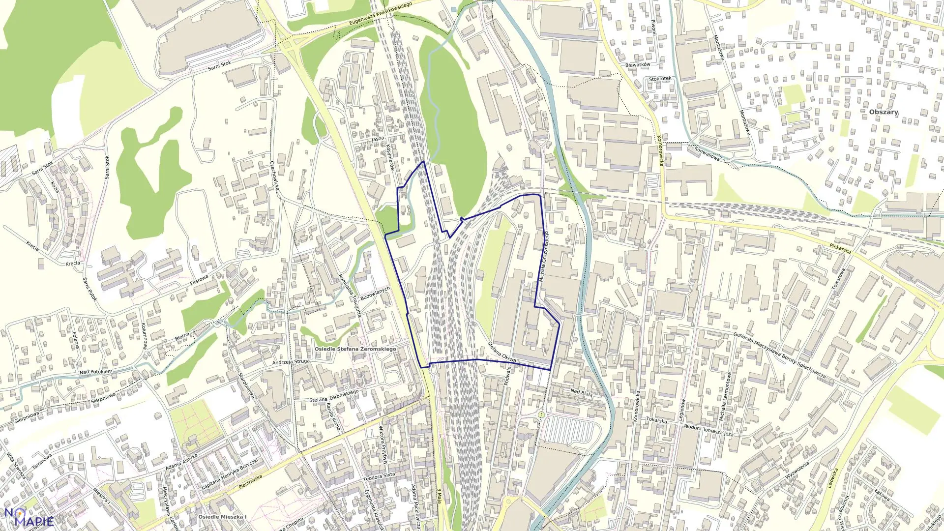 Mapa obrębu Dolne Przedmieście 54 w mieście Bielsko-Biała