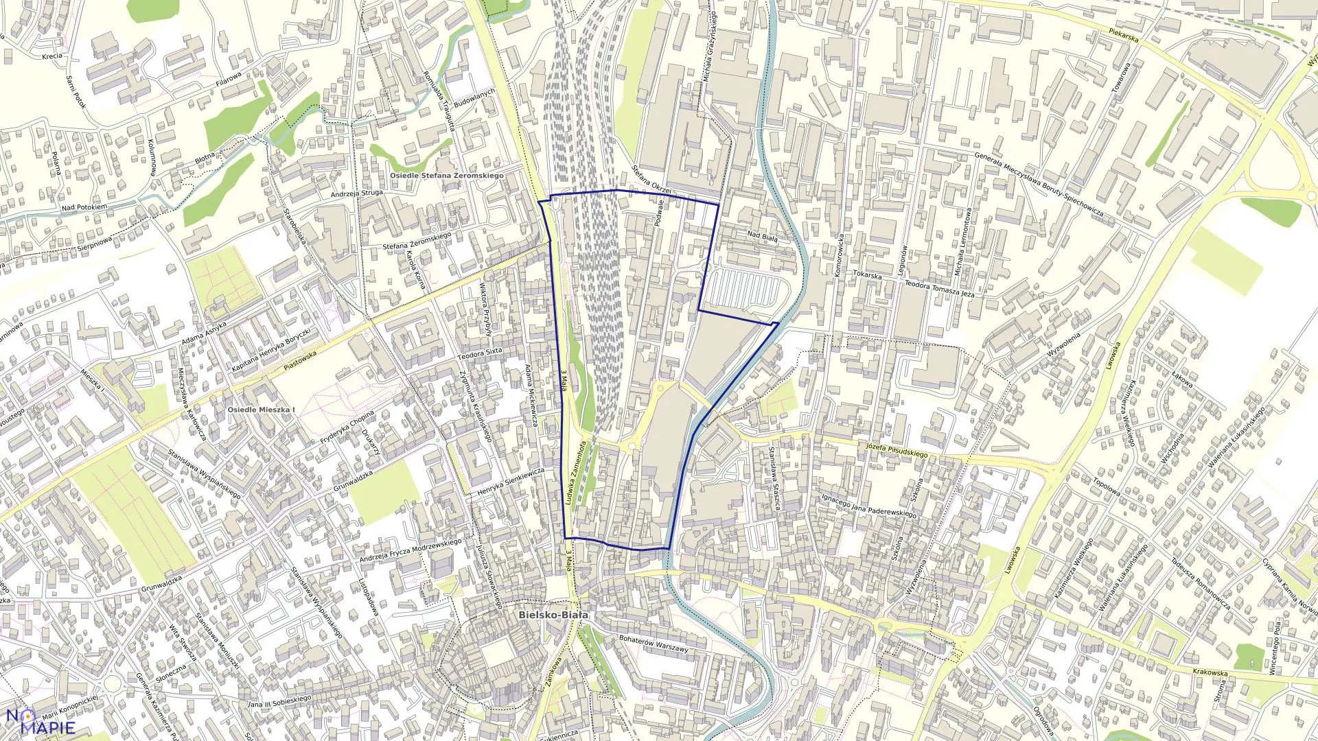 Mapa obrębu Dolne Przedmieście 55 w mieście Bielsko-Biała