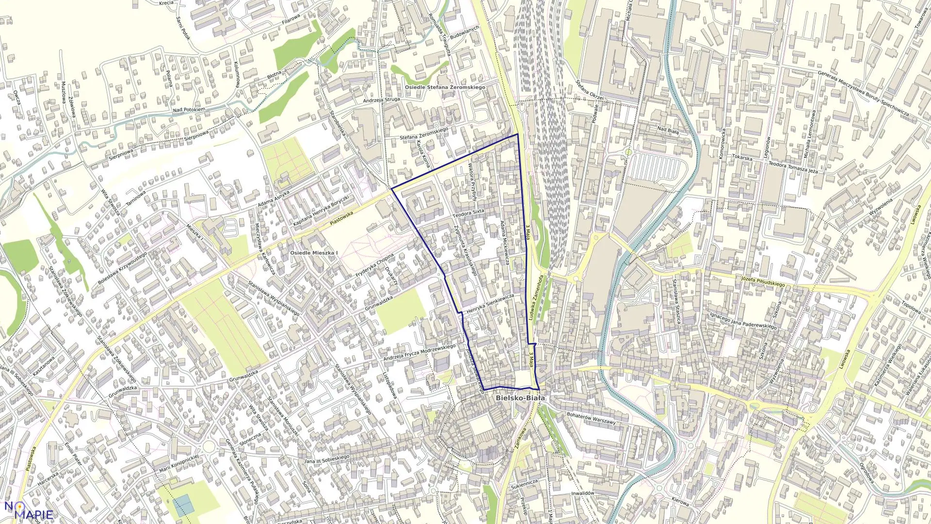 Mapa obrębu Dolne Przedmieście 56 w mieście Bielsko-Biała