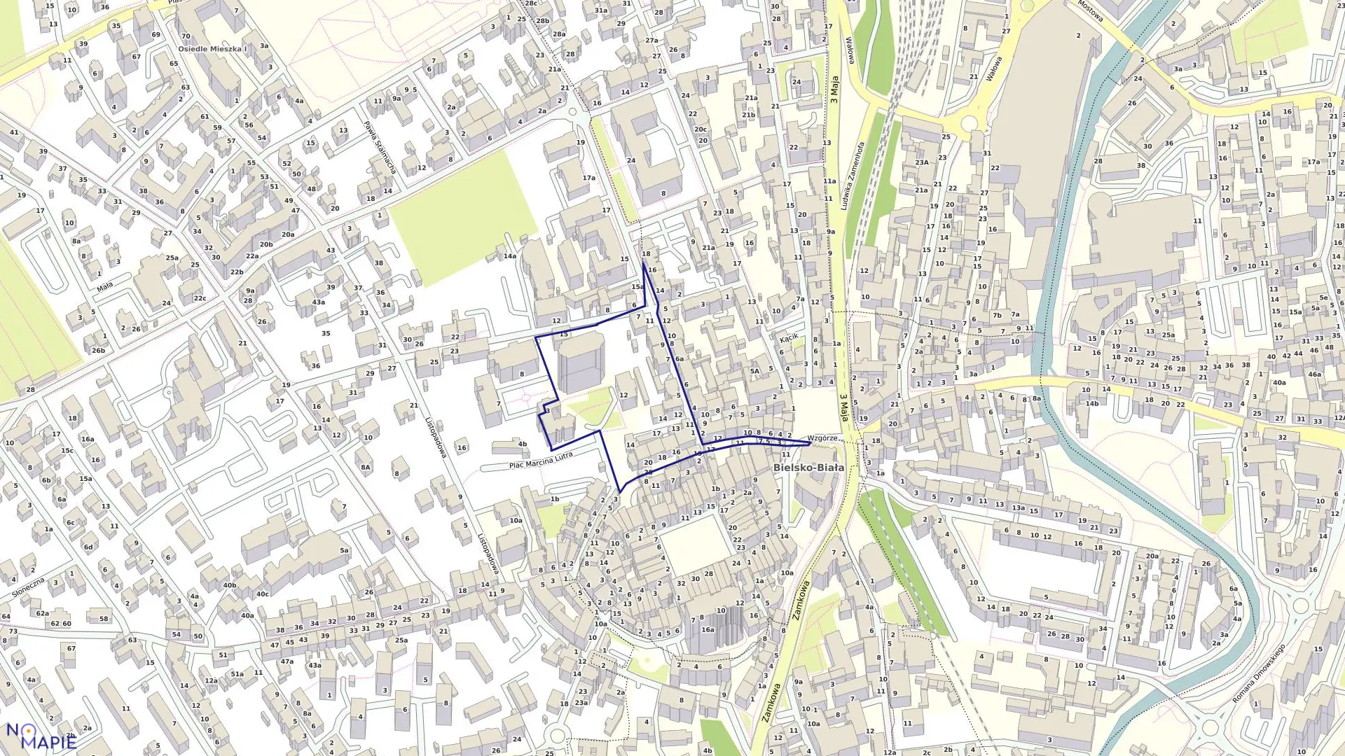 Mapa obrębu Dolne Przedmieście 57 w mieście Bielsko-Biała