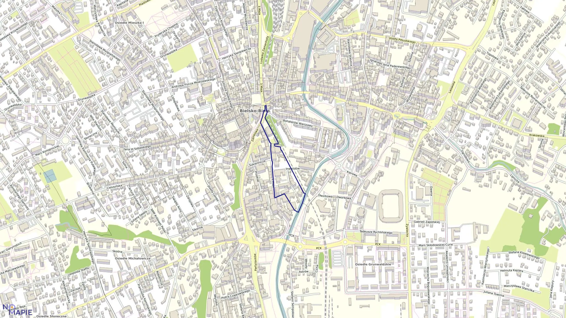 Mapa obrębu Dolne Przedmieście 81 w mieście Bielsko-Biała