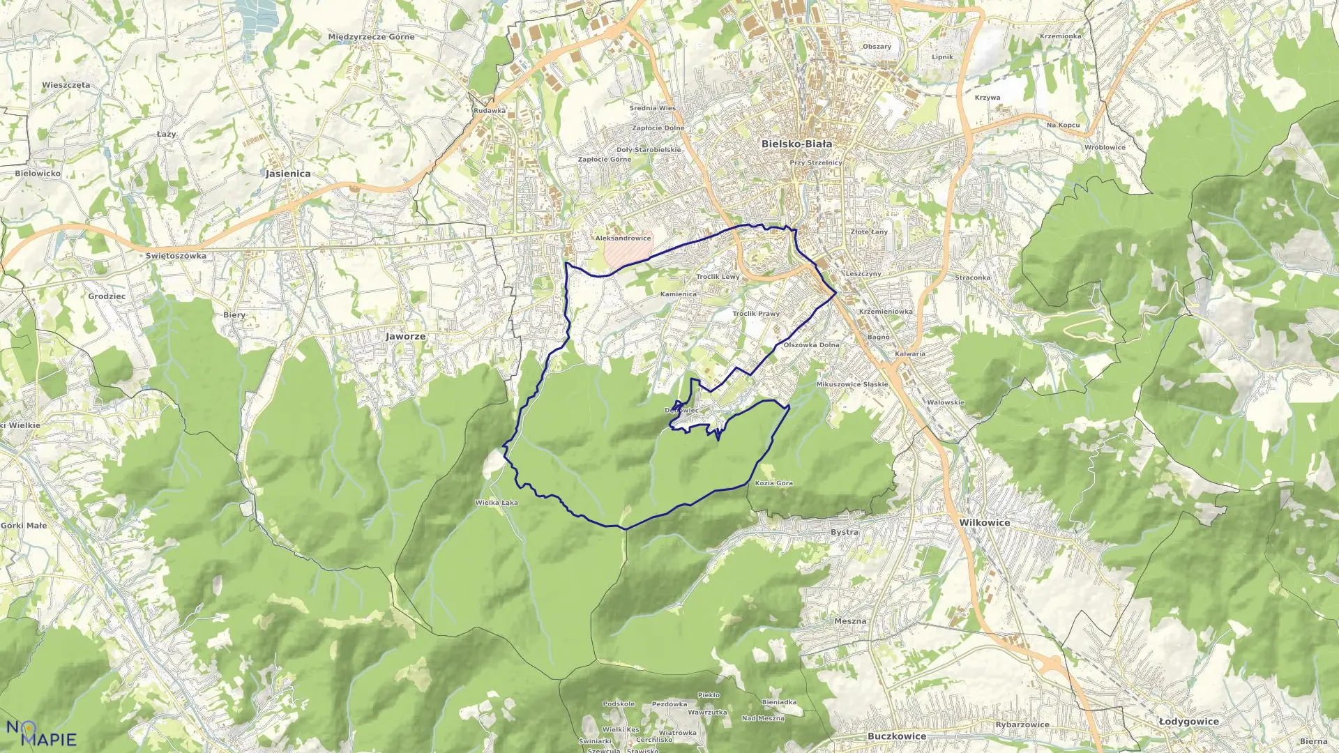 Mapa obrębu Kamienica w mieście Bielsko-Biała