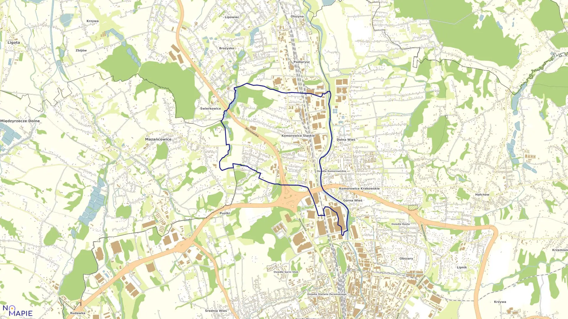 Mapa obrębu Komorowice Śląskie w mieście Bielsko-Biała