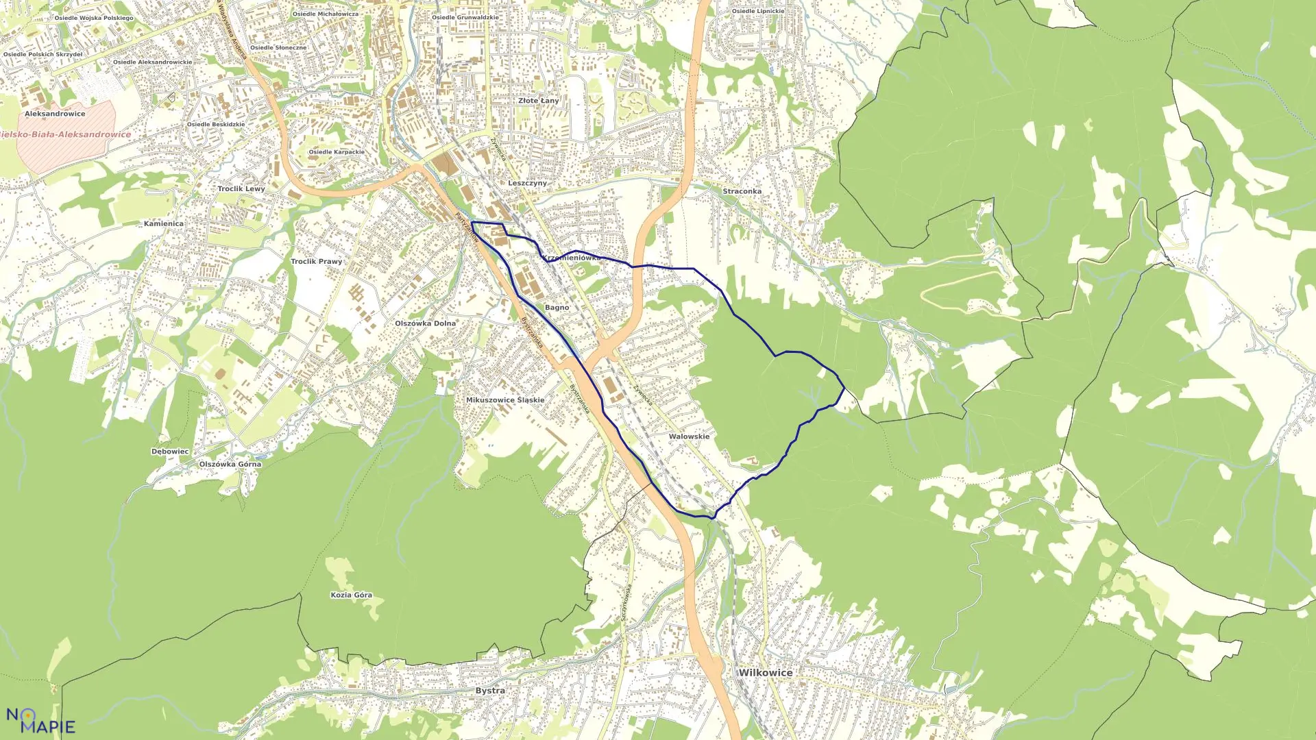 Mapa obrębu Mikuszowice Krakowskie w mieście Bielsko-Biała