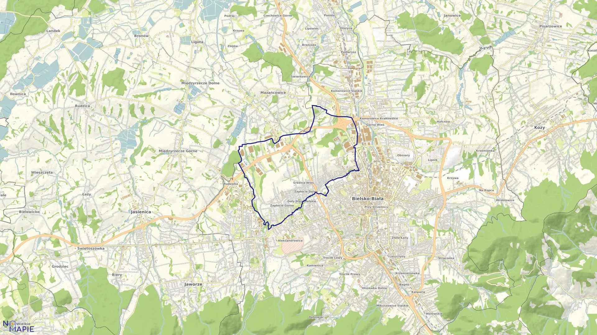 Mapa obrębu Stare Bielsko w mieście Bielsko-Biała