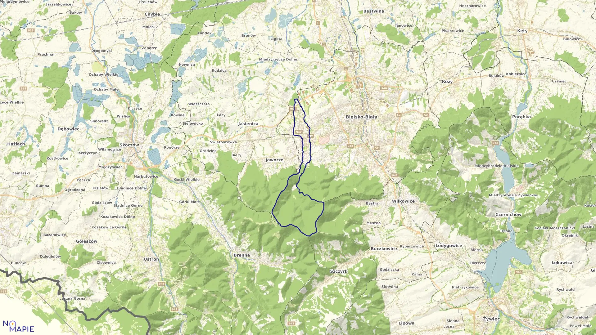 Mapa obrębu Wapienica w mieście Bielsko-Biała